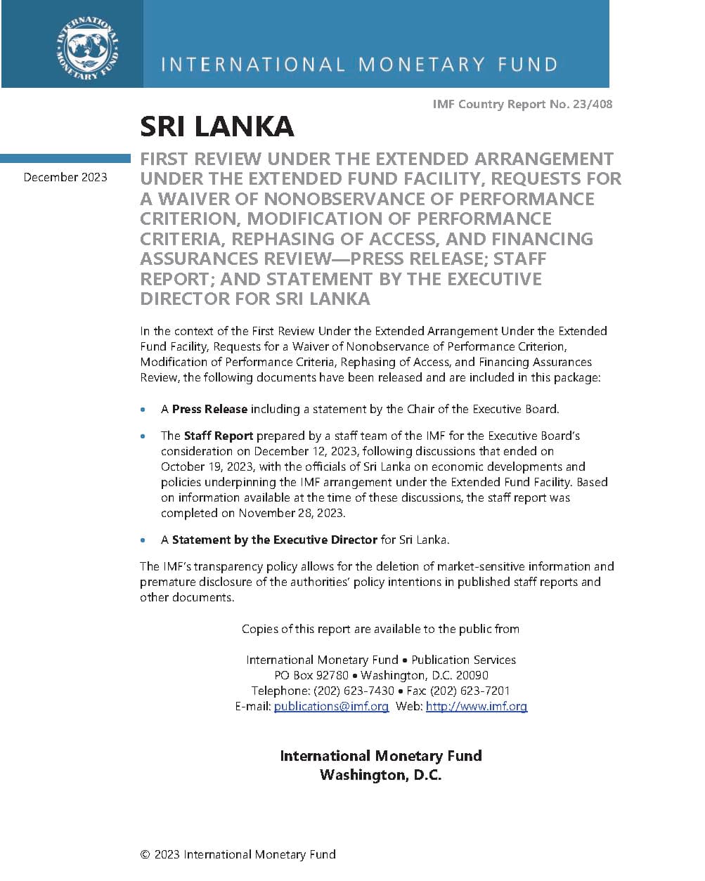 IMF Country Report No. 23/408, December 2023
